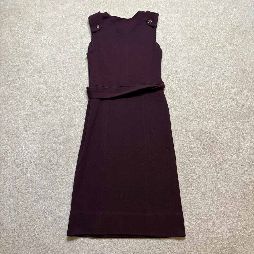 Tory Burch Dress Womens Small Plum Declan Tab Sheath Wool Blend Sleeveless Midi